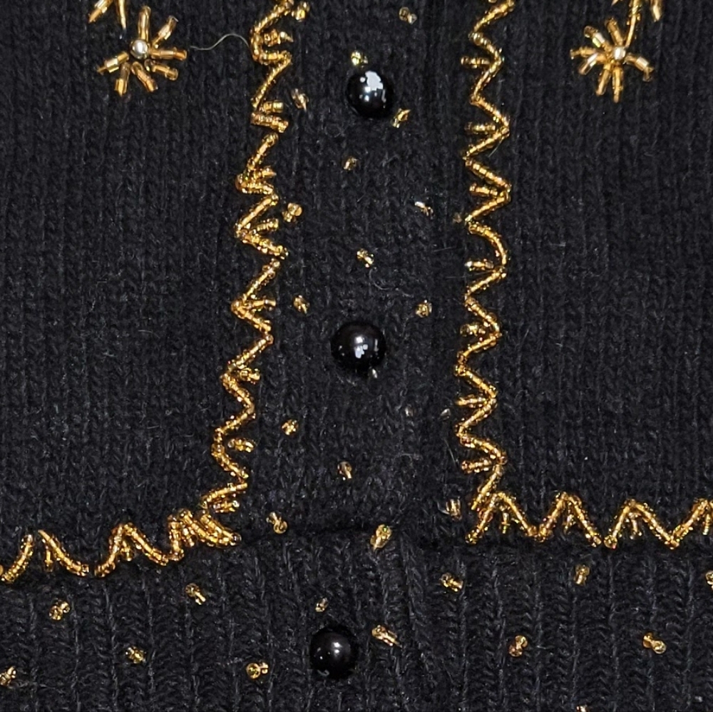 #017 Karen Scott- Black Sequined Front Button-up Sweater Cardigan- Sz. XL - Picture 11 of 14